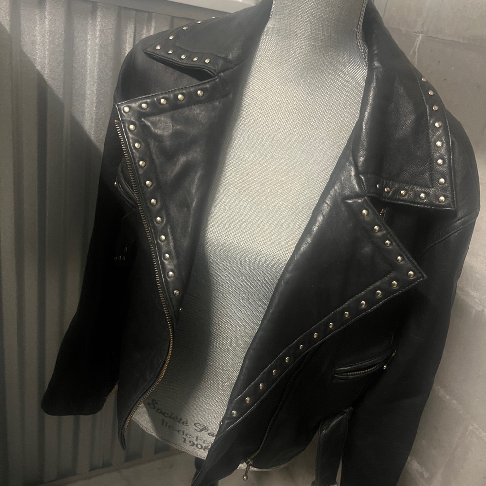 Studded Black Leather Moto Jacket